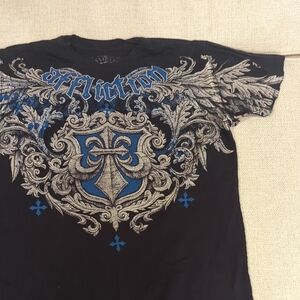 Affliction Men's Black and Blue Winged Crest Tee